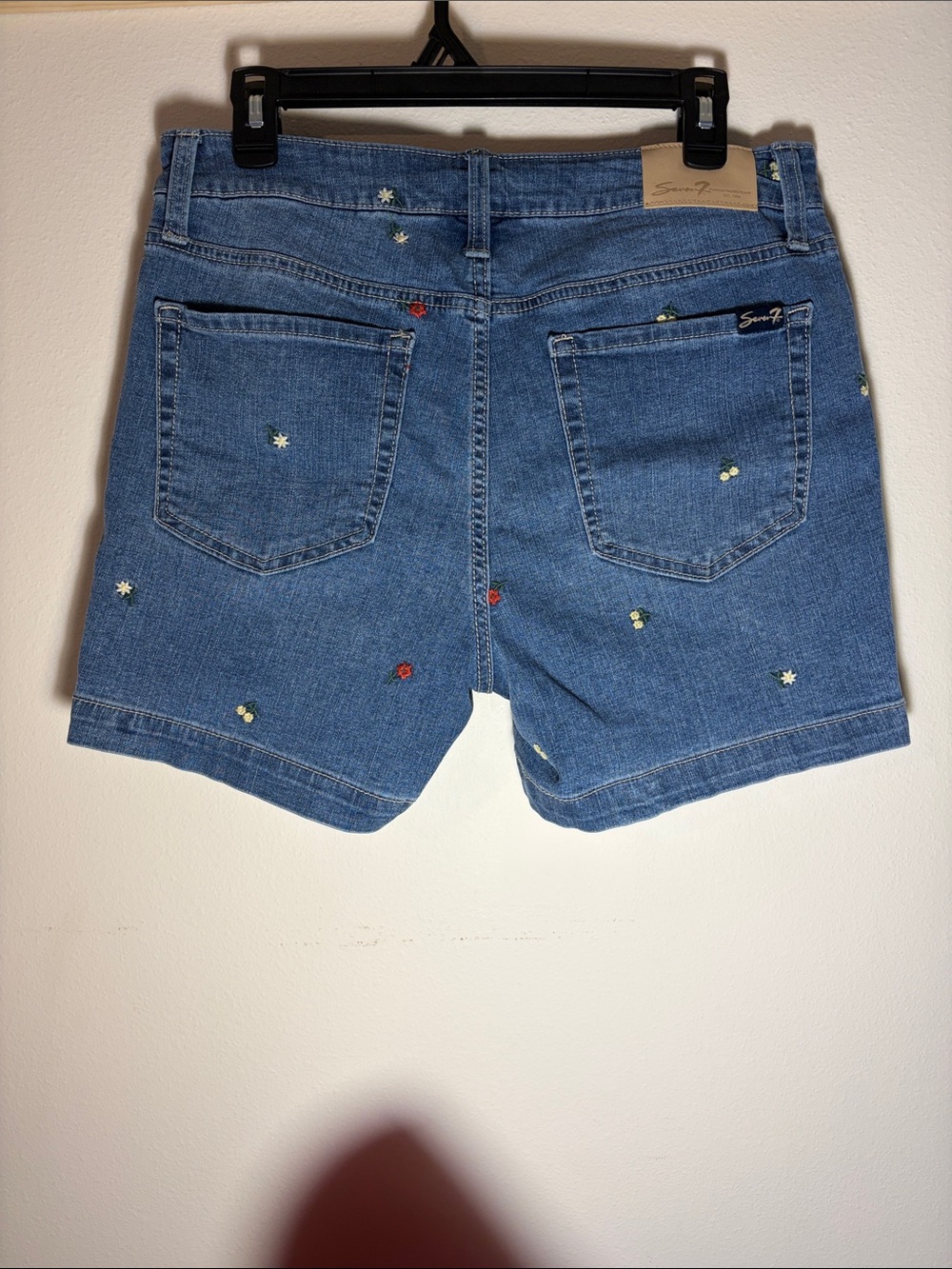 Seven7 Blue Denim Shorts with Embroidered Floral Accents - Picture 2 of 6